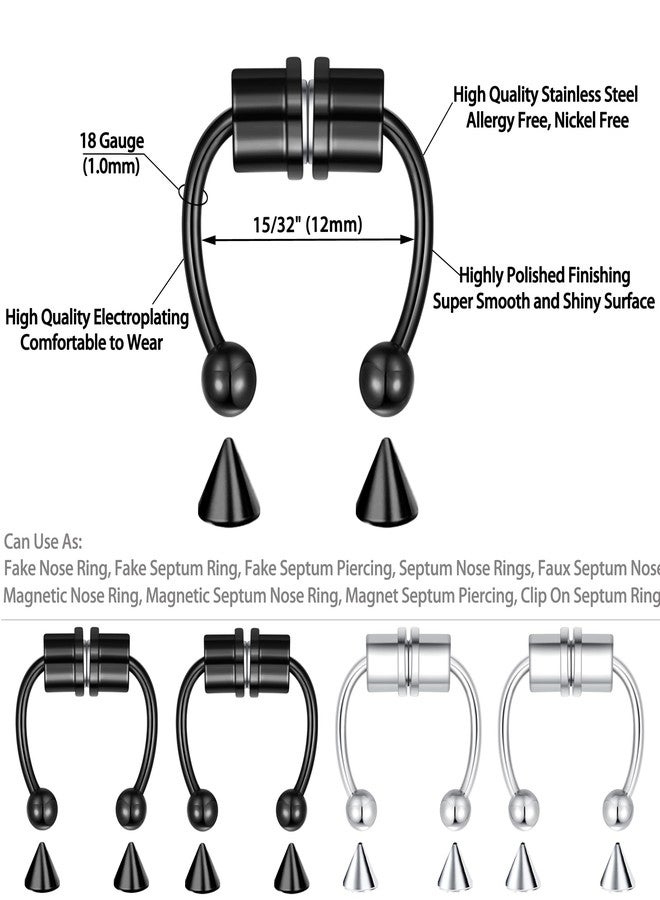 VELCARE 4 Pcs Fake Nose Ring Piercing Fake Septum Piercing Ring Magnet Magnetic Septum Nose Ring Piercing Fake Piercings Septum Rings Clip On Faux Septum Nose Rings for Women Men Nose Cuffs Jewelry Non Piercing Stainless Steel - Image 2